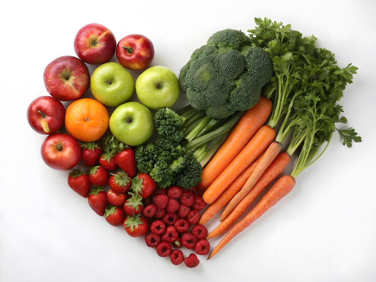 Healthy Fruits and Vegetables Arranged in Heart Shape Photo