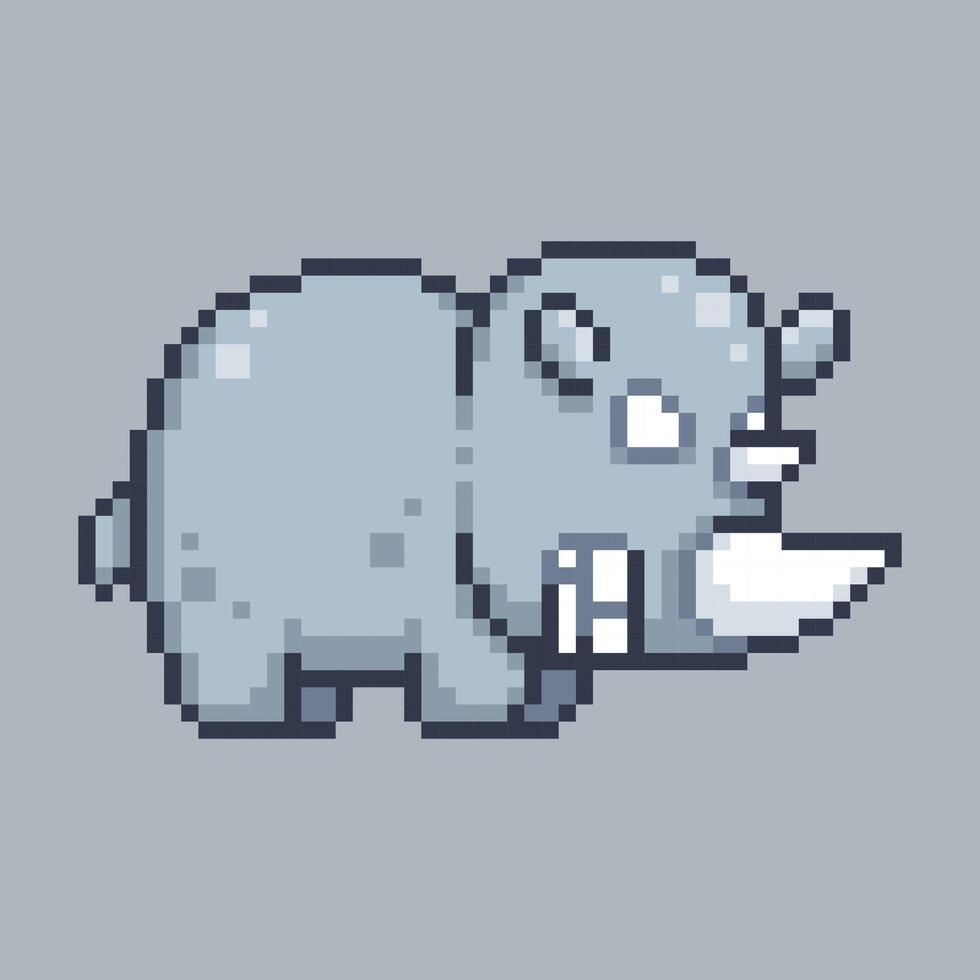 a Rhinoceros in pixel art style with isolated background vector