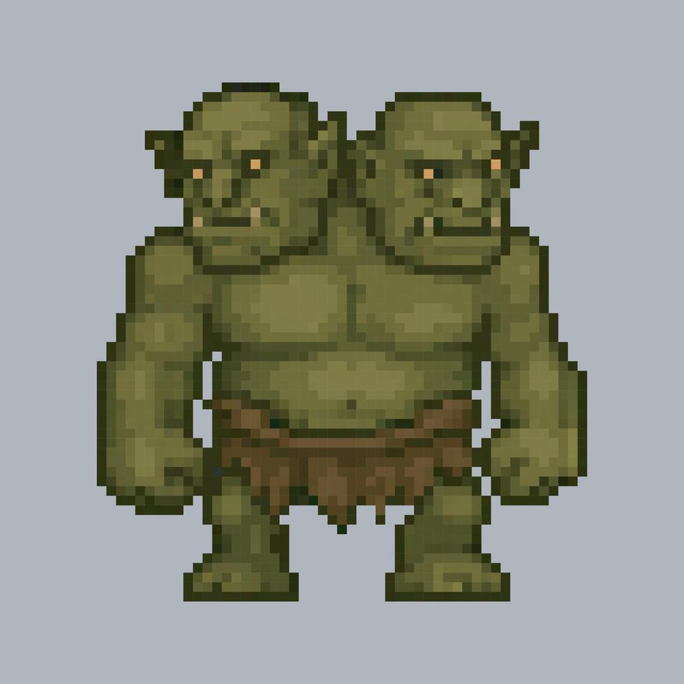 conjoined twin orcs in pixel art style with isolated background vector