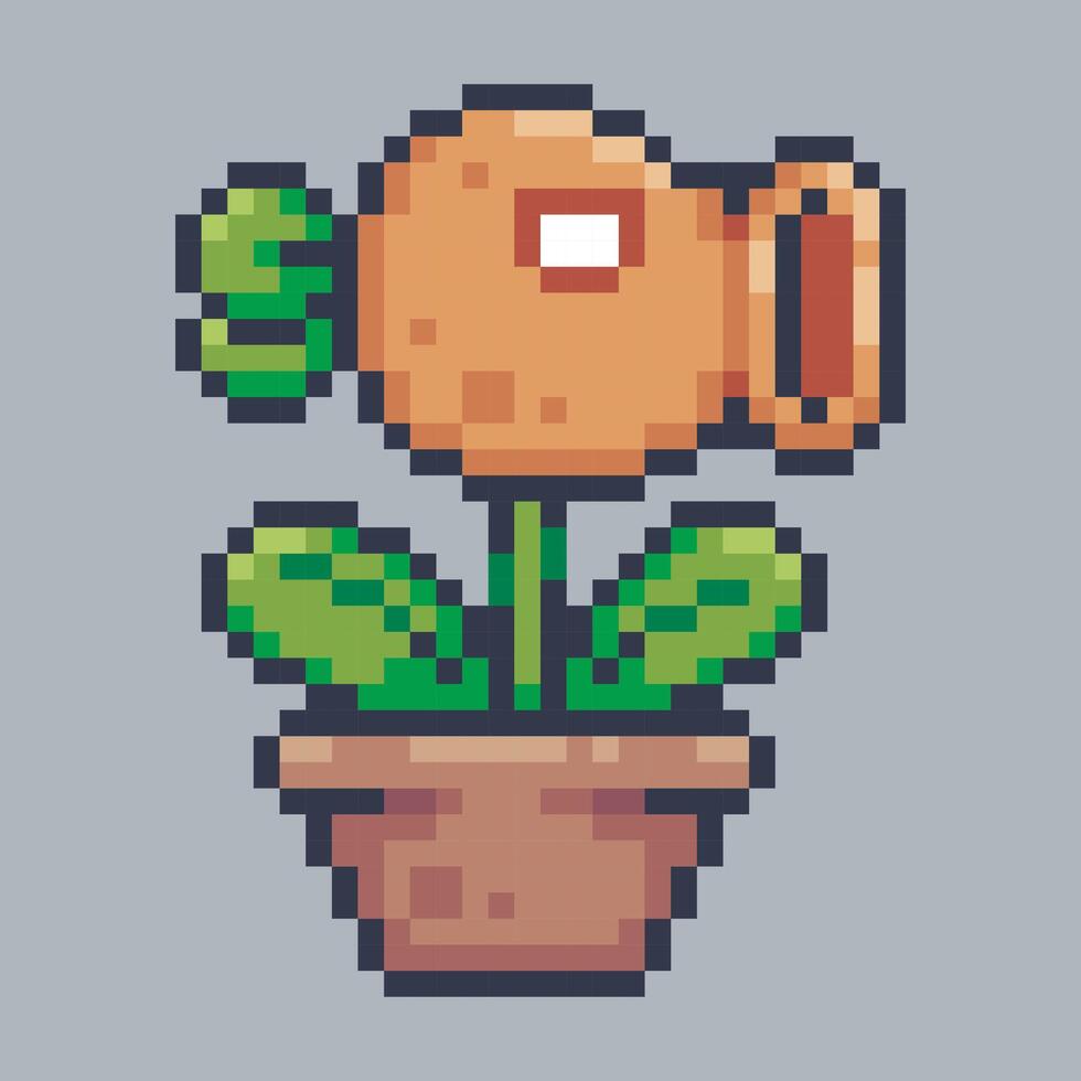 shooting plant monster in pixel art style with isolated background vector