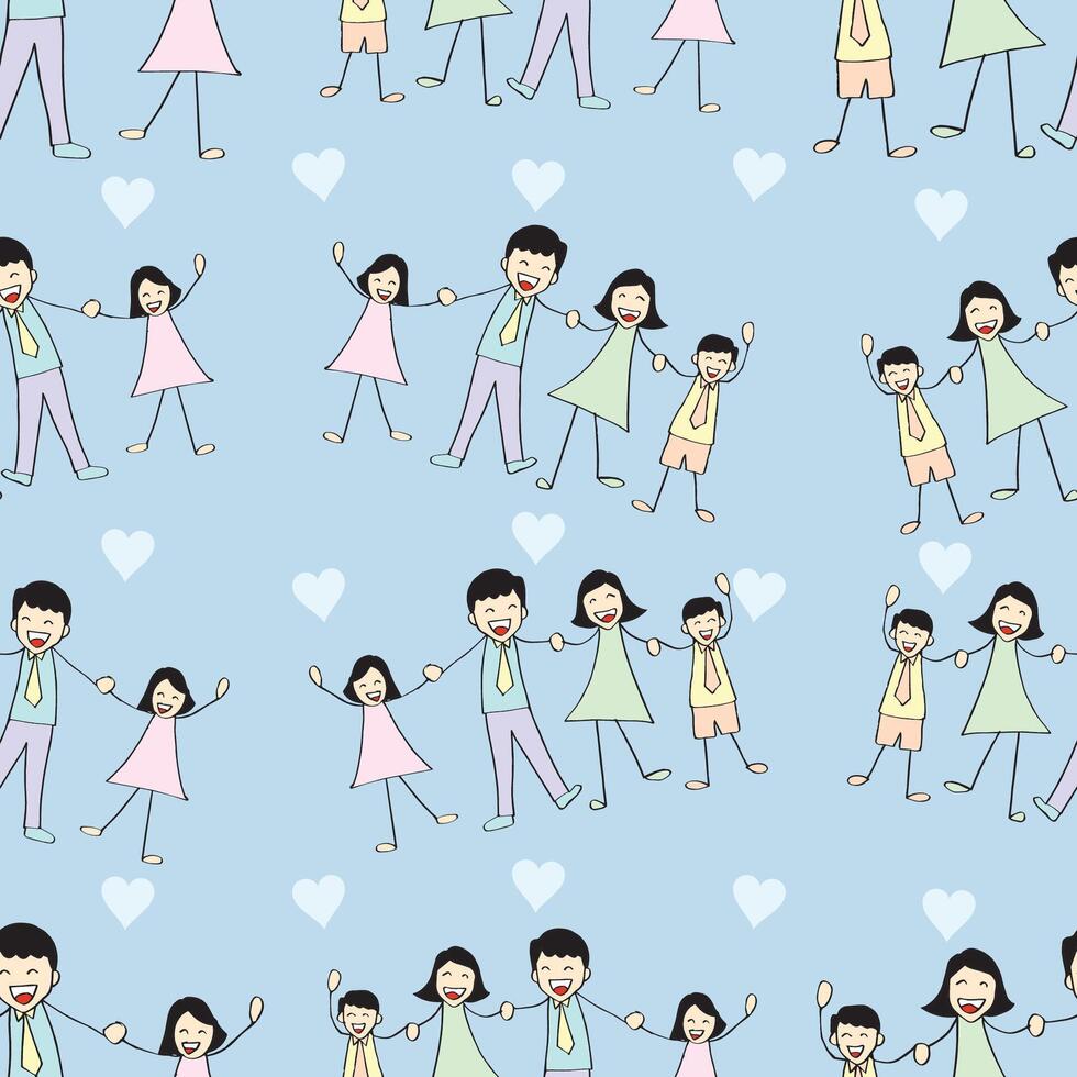Seamless pattern with happy family in love. vector