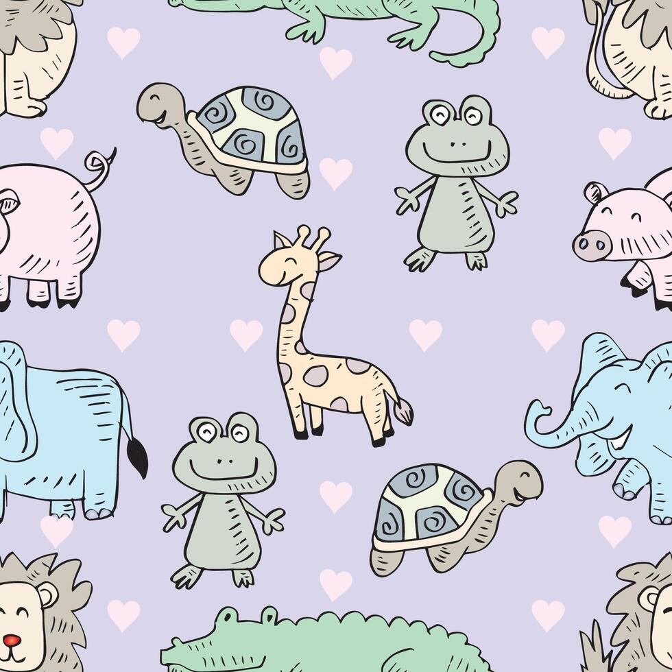 Seamless pattern with cute animals. vector