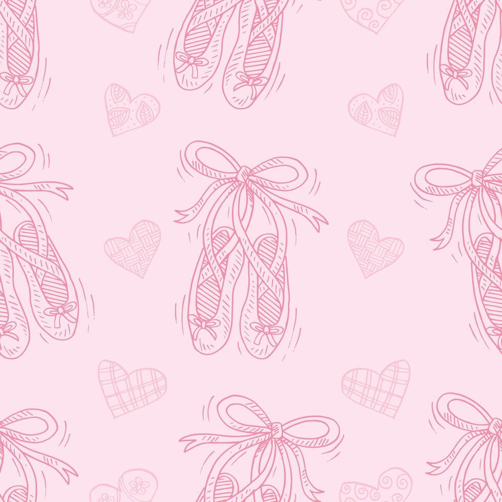 Seamless pattern pointe ballet shoes on pink background. vector