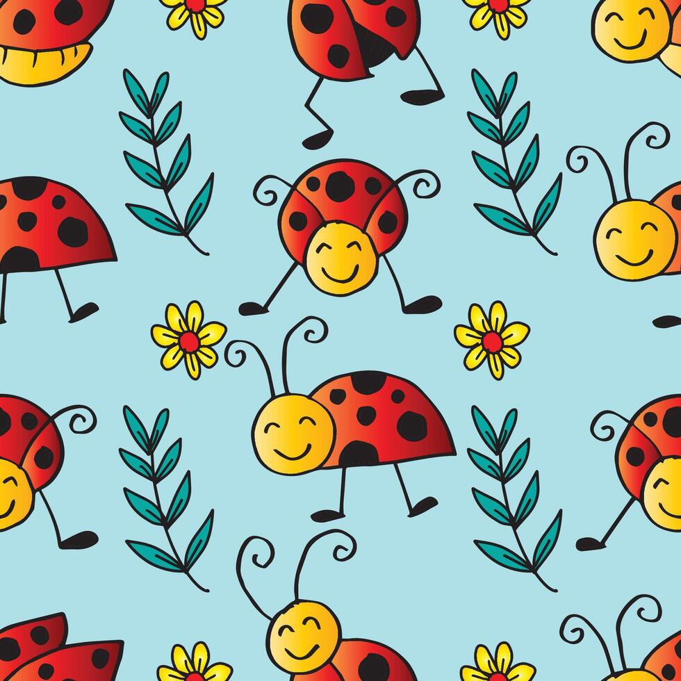 Seamless pattern with insects and hearts. vector