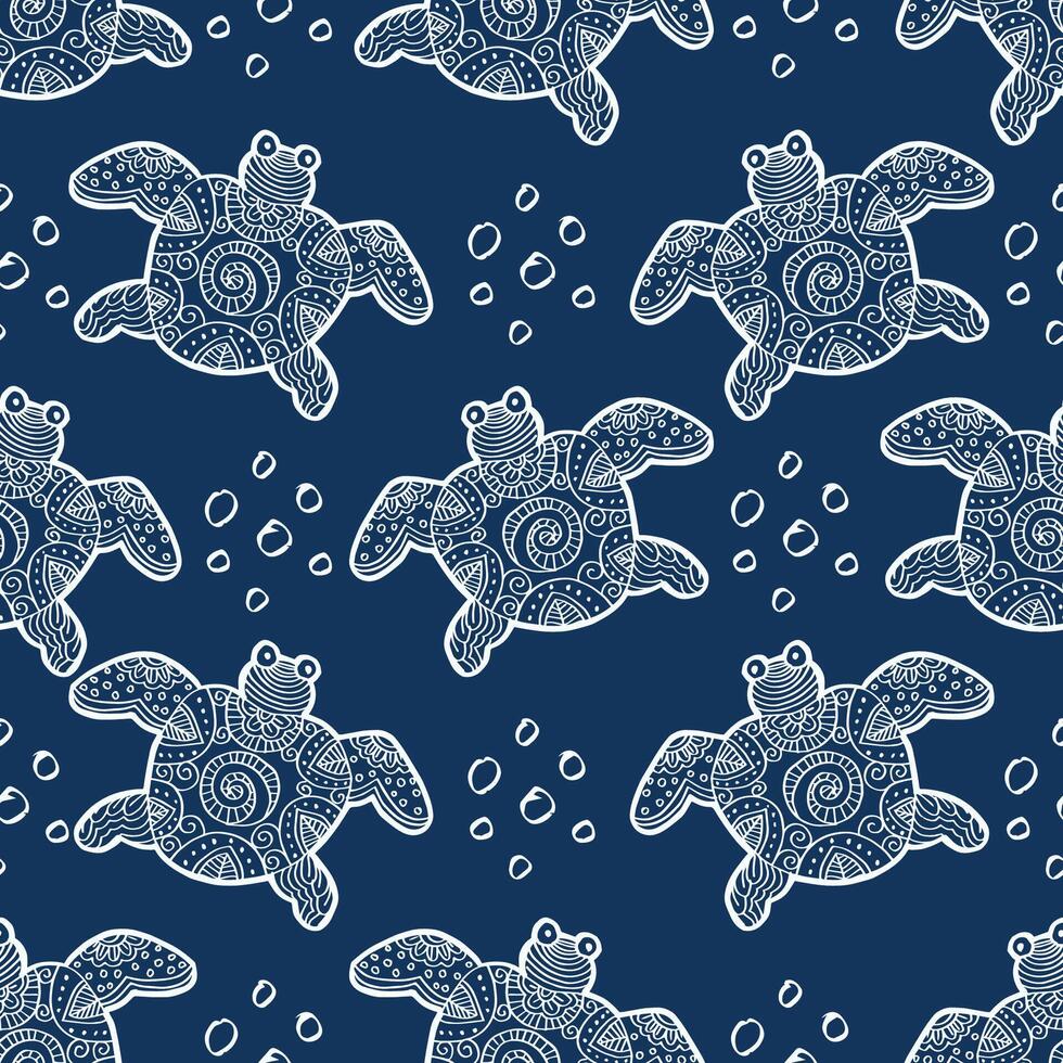 Seamless pattern with drawing zentangle turtle vector