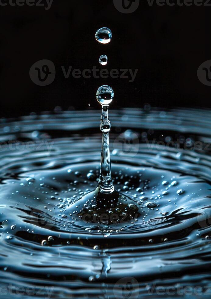 Water droplets falling into a water surface. photo