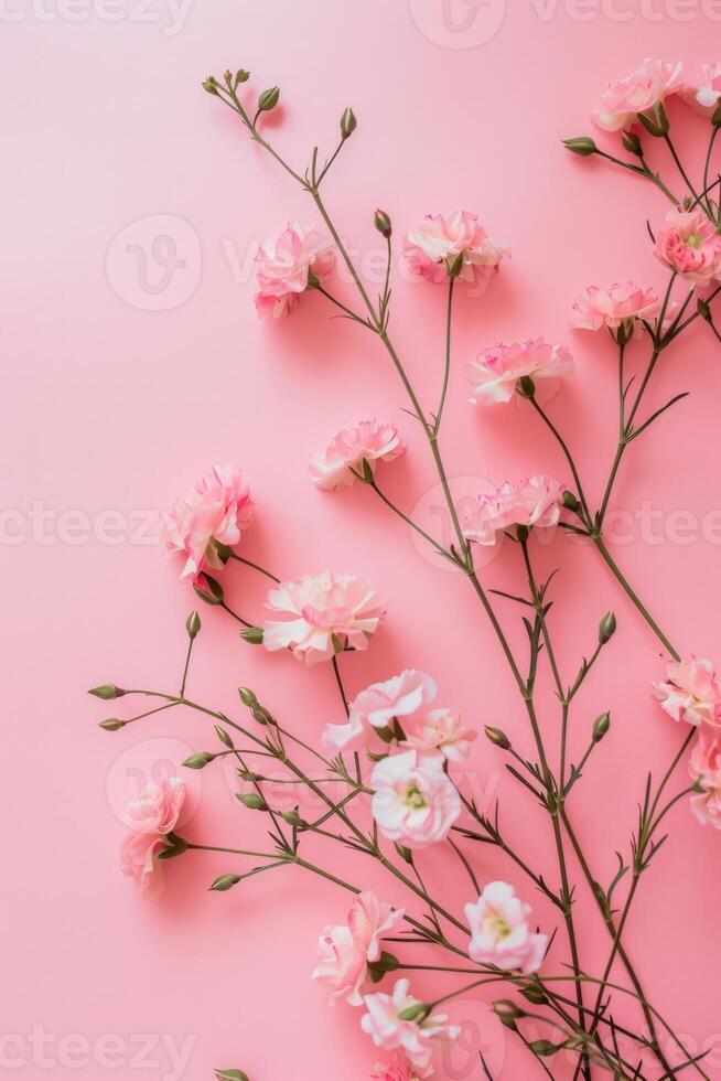 Pink flowers on a light pink background. photo