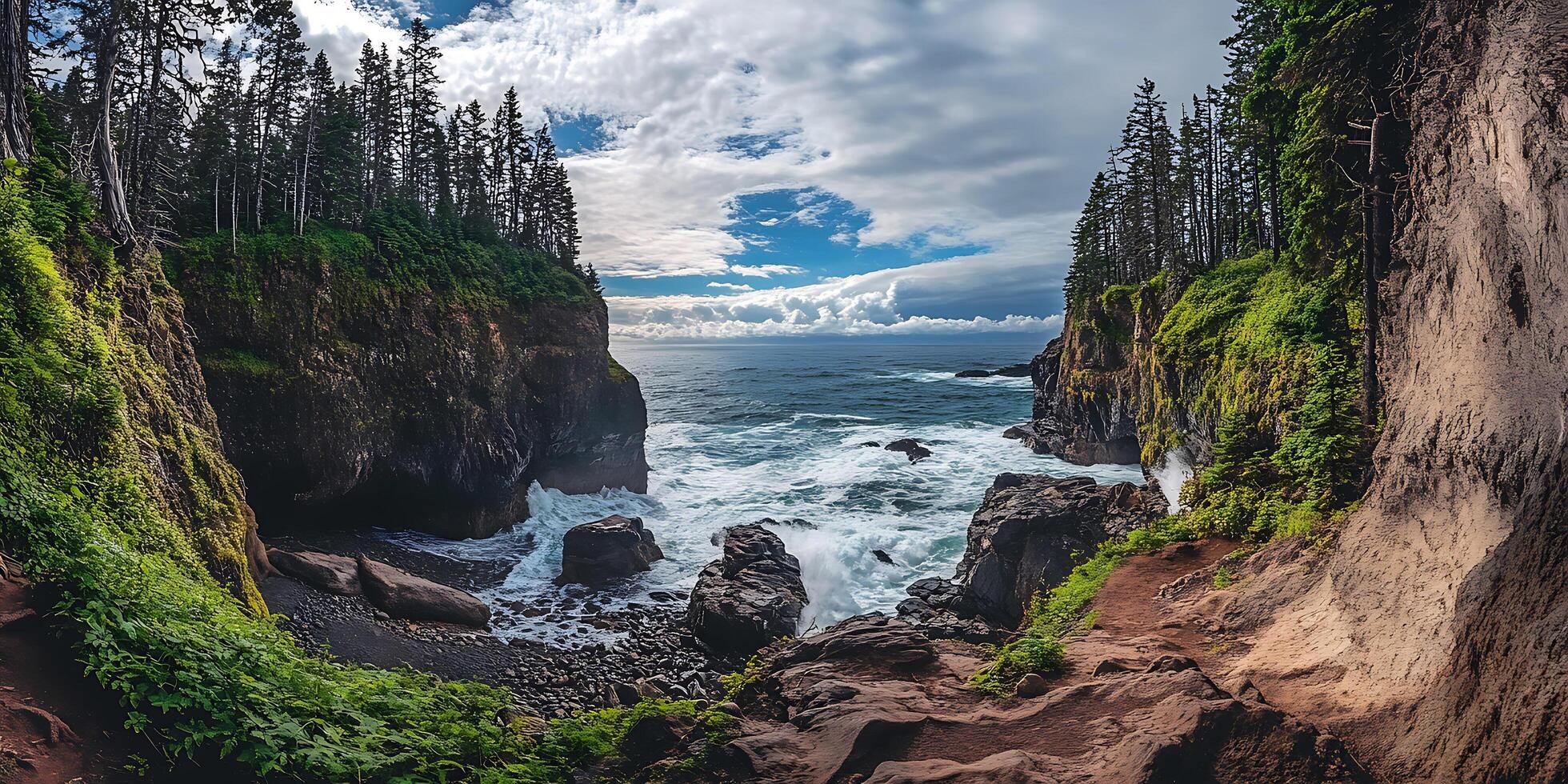 Stunning Ocean View Through Coastal Rocks Nature Photography photo