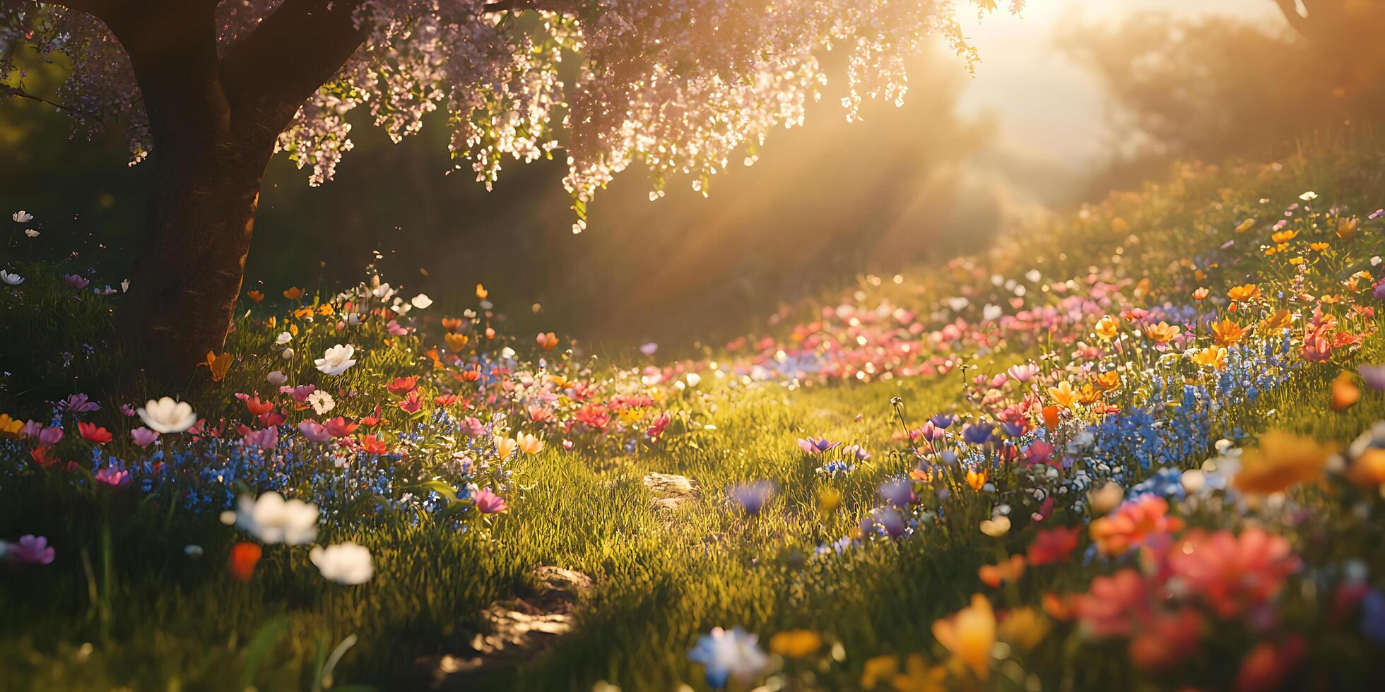 Stunning Colorful Flower Garden in Soft Sunlight photo