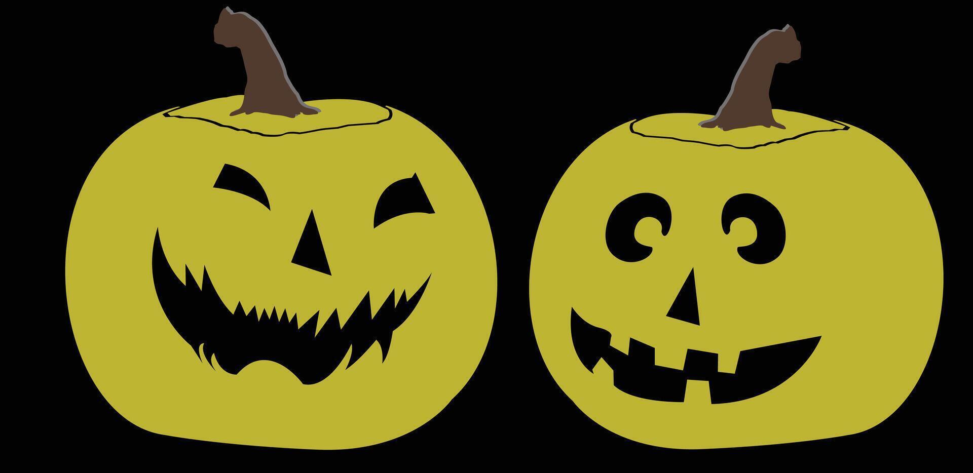 Halloween pumpkin with expression character on black background. cartoon character illustration. vector