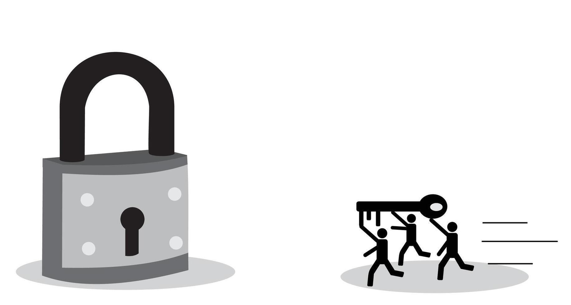 Teamwork success - Team of business people running holding keys, which are heading towards the lock. Working together creates progress and winning concept. vector