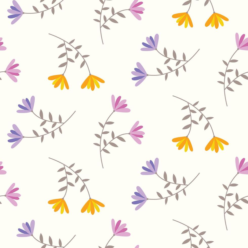Seamless pattern of hand drawn wild doodle flowers on isolated background. Design for mothers day, springtime and summertime celebration, scrap booking, wedding invitation, textile, home decor. vector