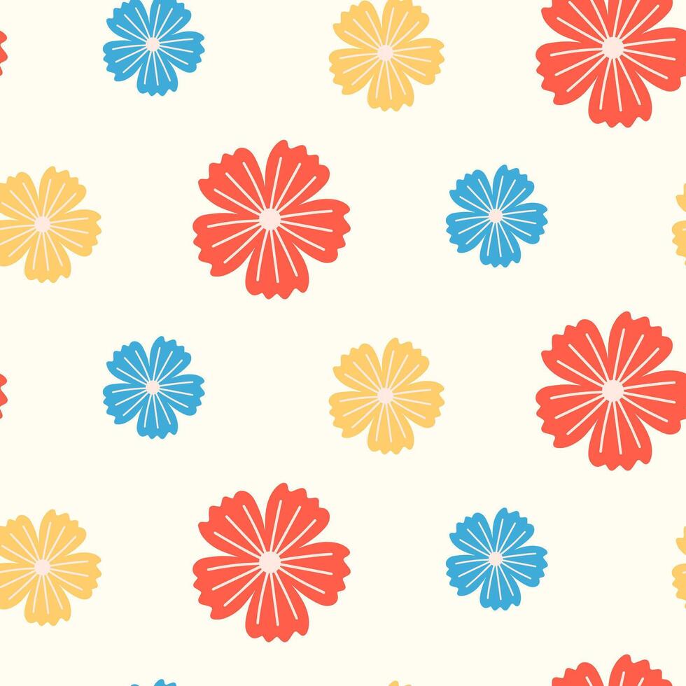 Seamless pattern of hand drawn wild doodle flowers on isolated background. Design for mothers day, Easter, springtime, summertime celebration, scrap booking, textile, home decor, paper craft. vector