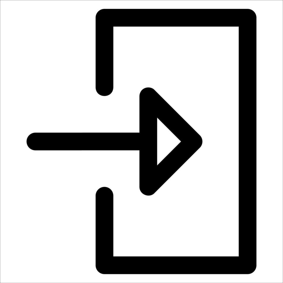 A unique black and white icon of a door with an arrow pointing to it in white background vector