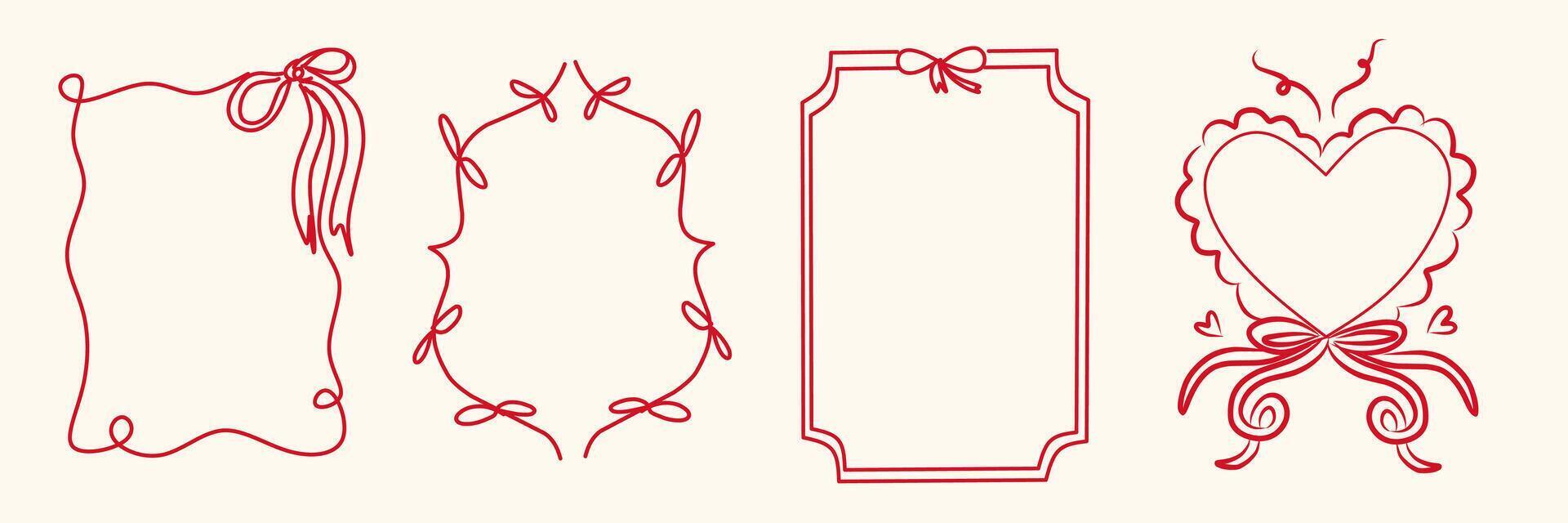 Vintage Ribbon Frame with Elegant Bow for Wedding Invitations , dinner, lunch, Anniversary Cards, and Party Invitations. Coquette cute Illustration. Aesthetic whimsical collection. Dolce vita border vector