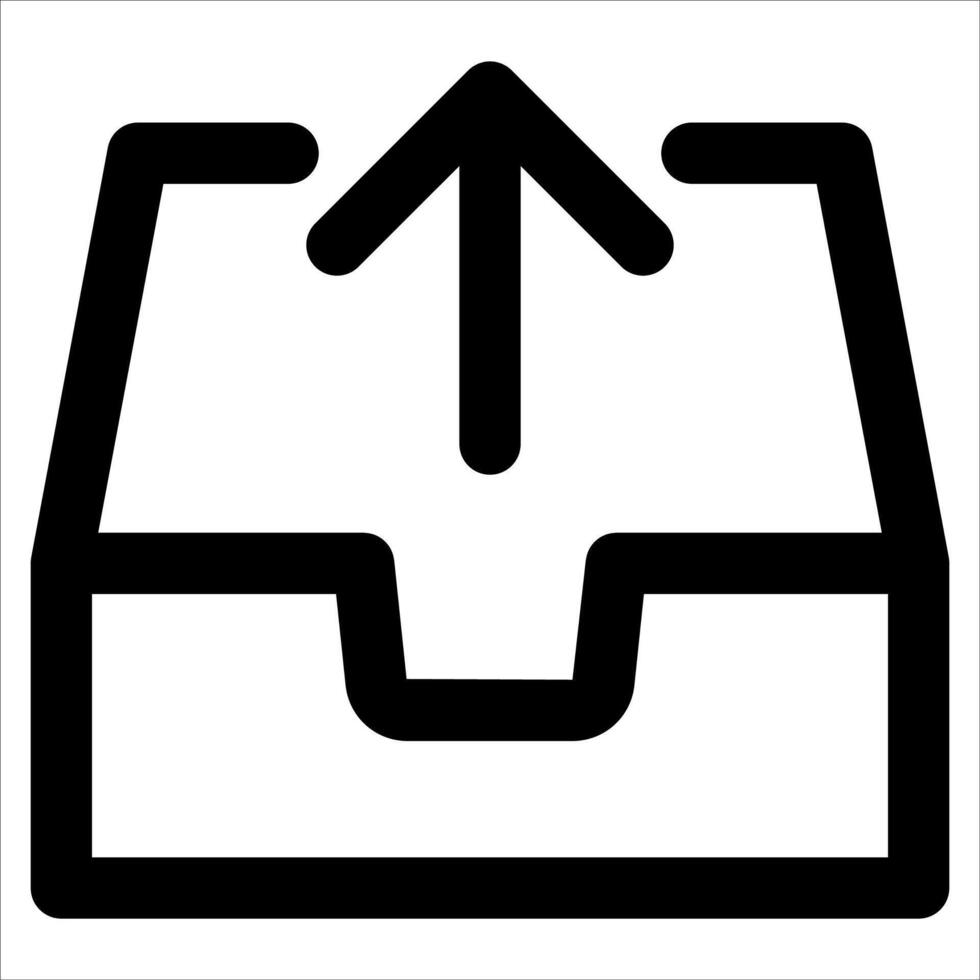 A unique black and white icon of a box with an arrow pointing up vector