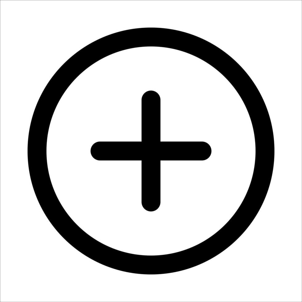 A unique black and white icon of a plus sign vector