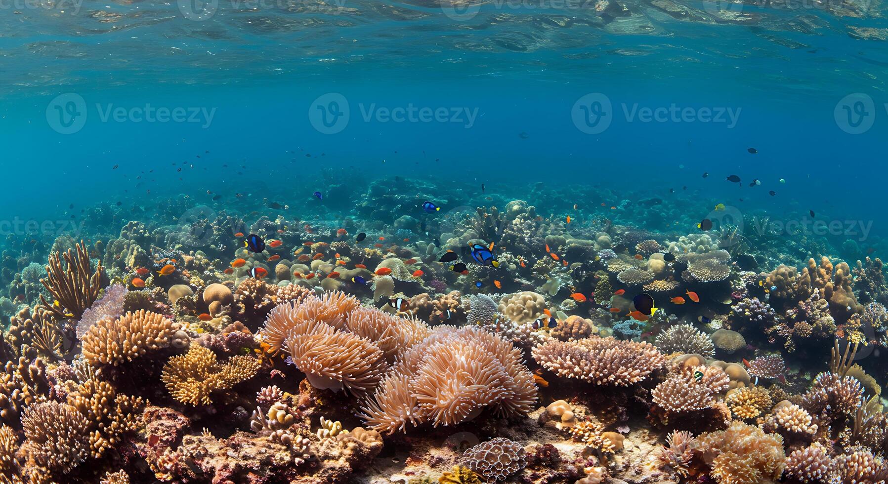 Underwater Coral Reef with Colorful Fish and Sea Anemones photo