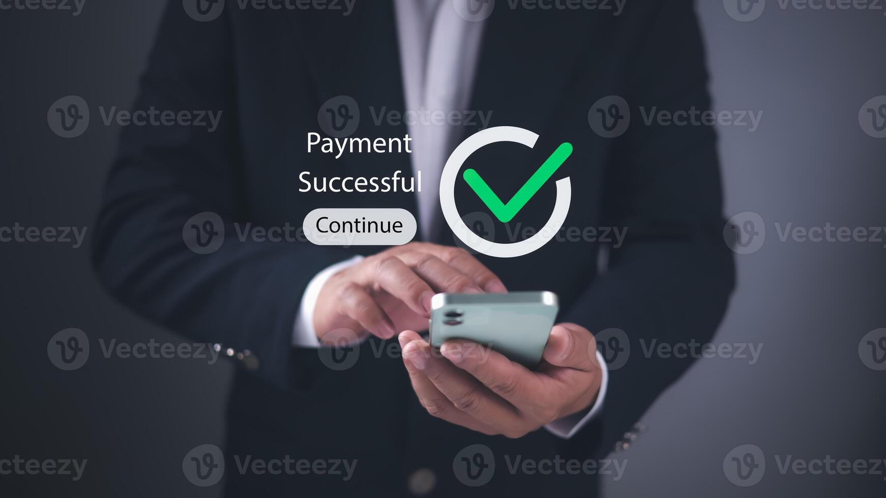 Payment successful concept, Finance innovation technology online, Businessman use smartphone connecting online banking applications, Online payment with digital marketing, Smart fintech service. photo