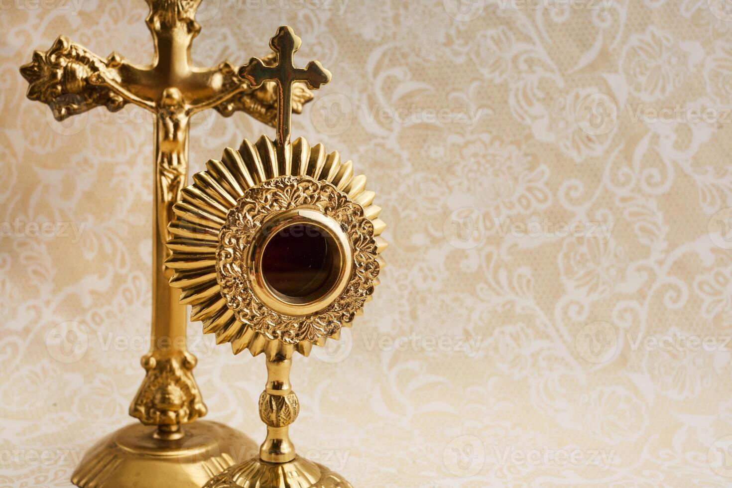 Corpus Christy concept. Golden monstrance photo