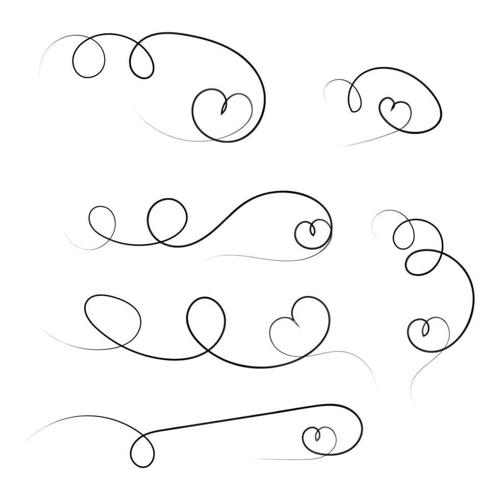 Elegant handdrawn lines and heart set vector