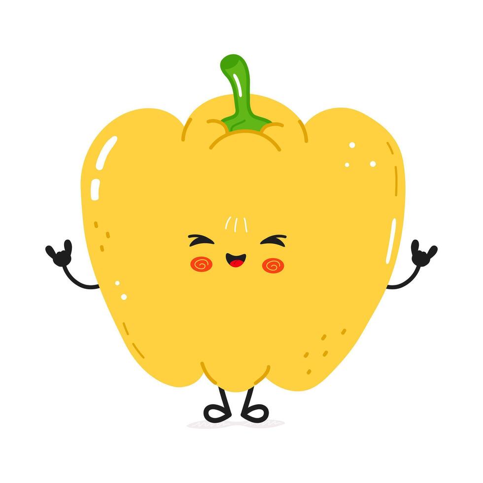 A fun, cartoon style illustration features a smiling Yellow Pepper with a cheerful expression. vector