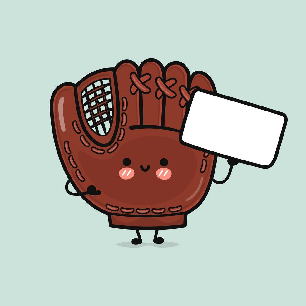 A charming Baseball Mitt character smiles while holding a blank sign, perfect for your message. vector
