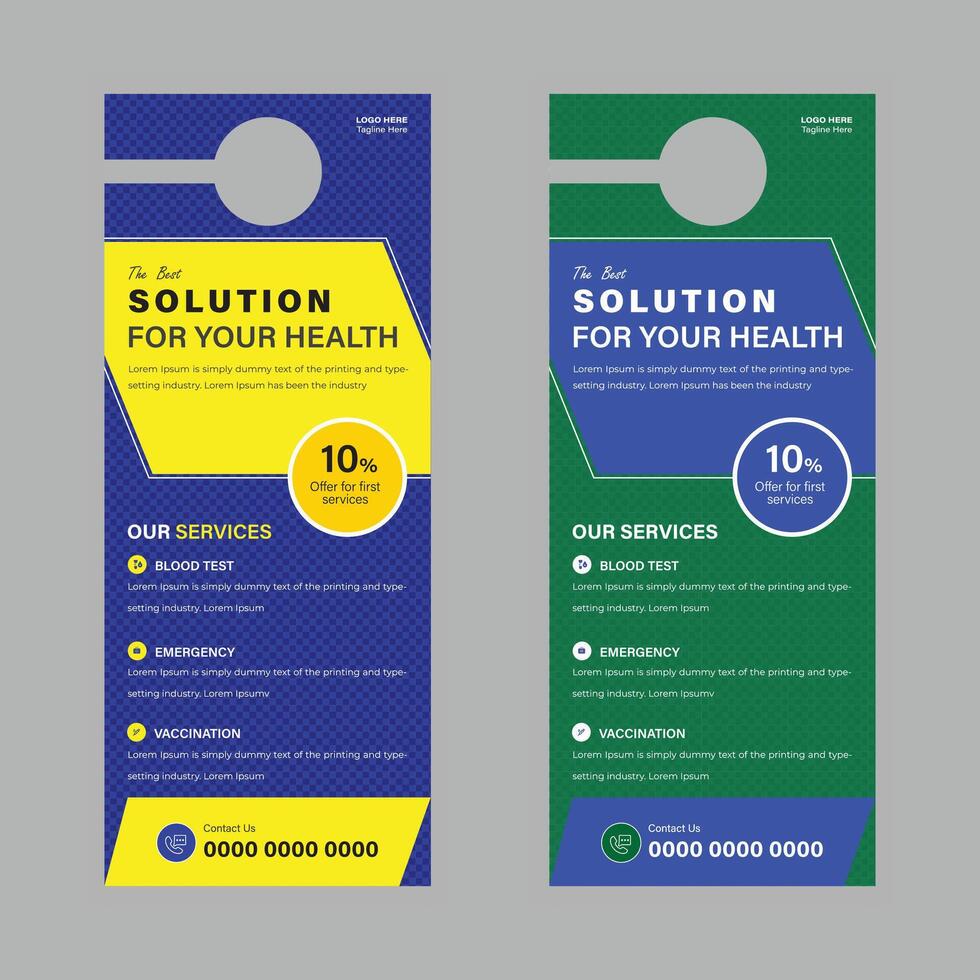 Editable healthcare templates with banner, flyer, and door hanger designs vector