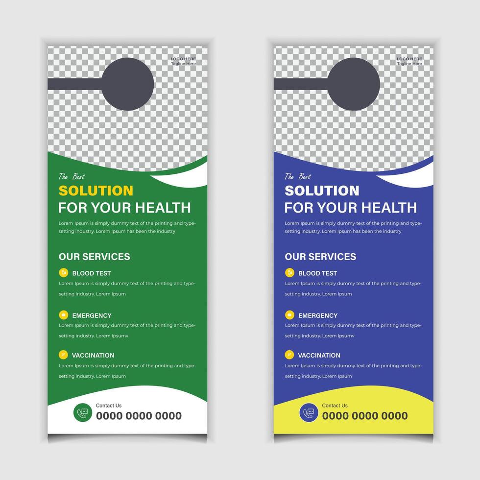 Medical Door Hanger, Rack Card, and DL Flyer, Roll Up Banner Template Design vector