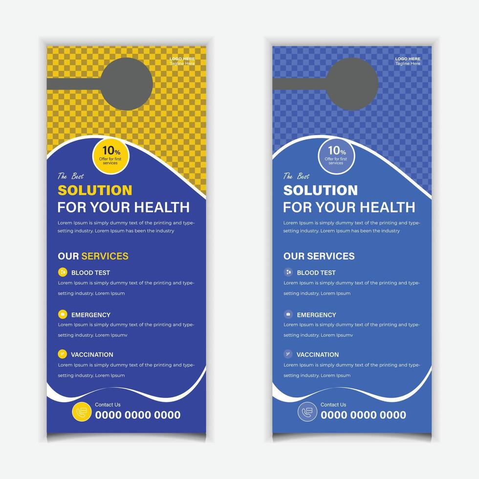 Medical Healthcare Roll-Up Banner, DL Flyer and Door Hanger Design Templates vector