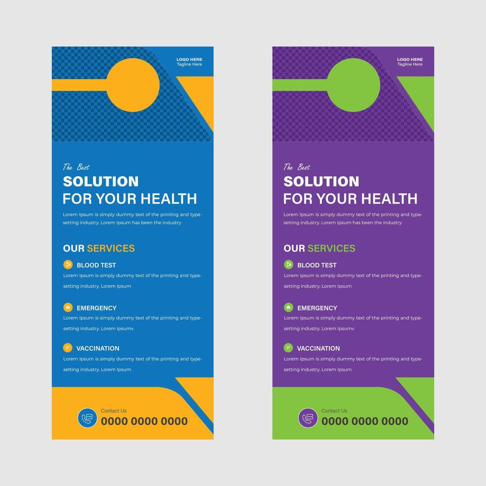 Medical Door Hanger Rack Card and DL Flyer, Roll Up Banner Template Design vector