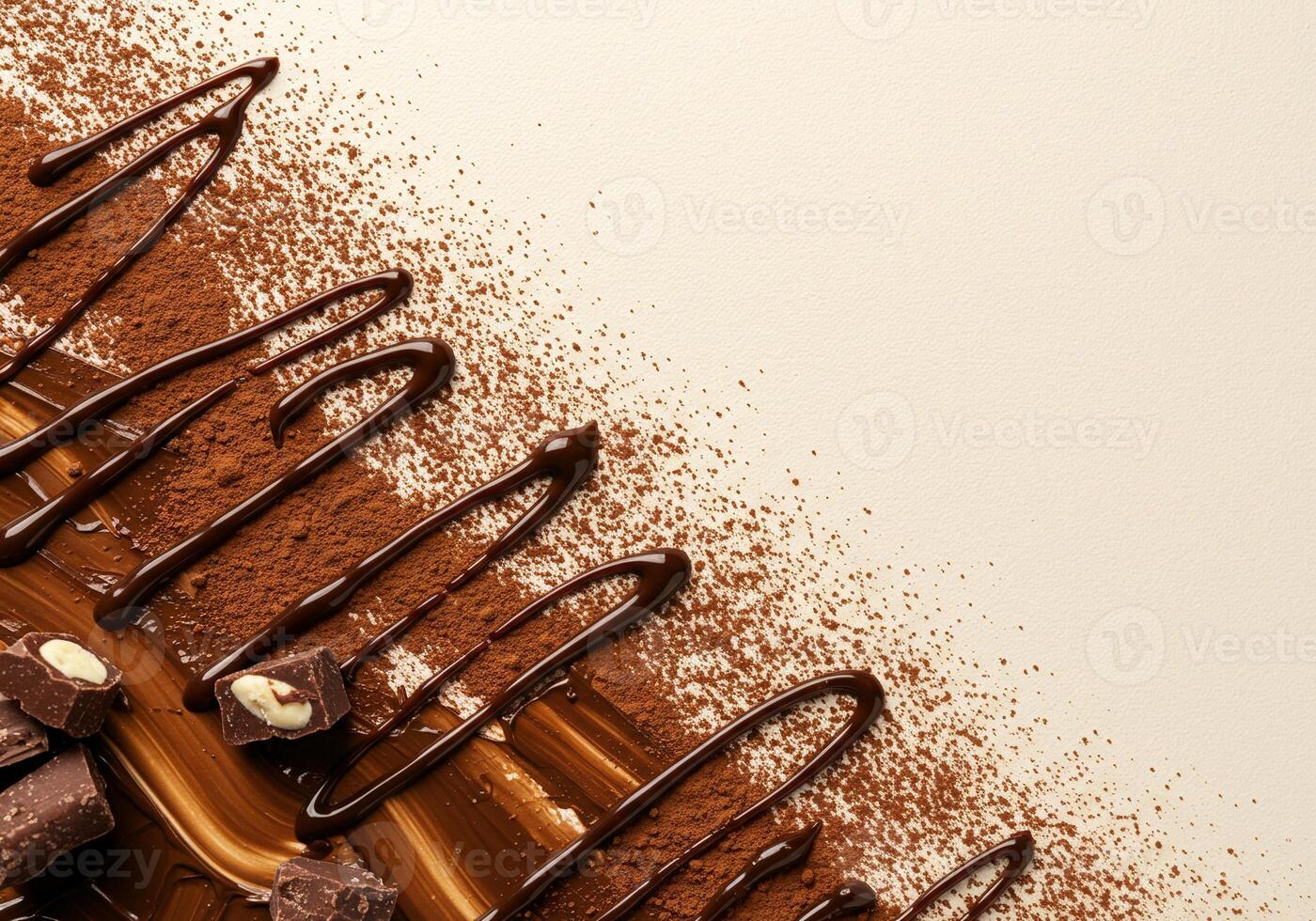 Abstract Melted Chocolate Drizzle Cocoa Powder World Chocolate Day Delicious Sweet Indulgence Treat Food Photography Background photo