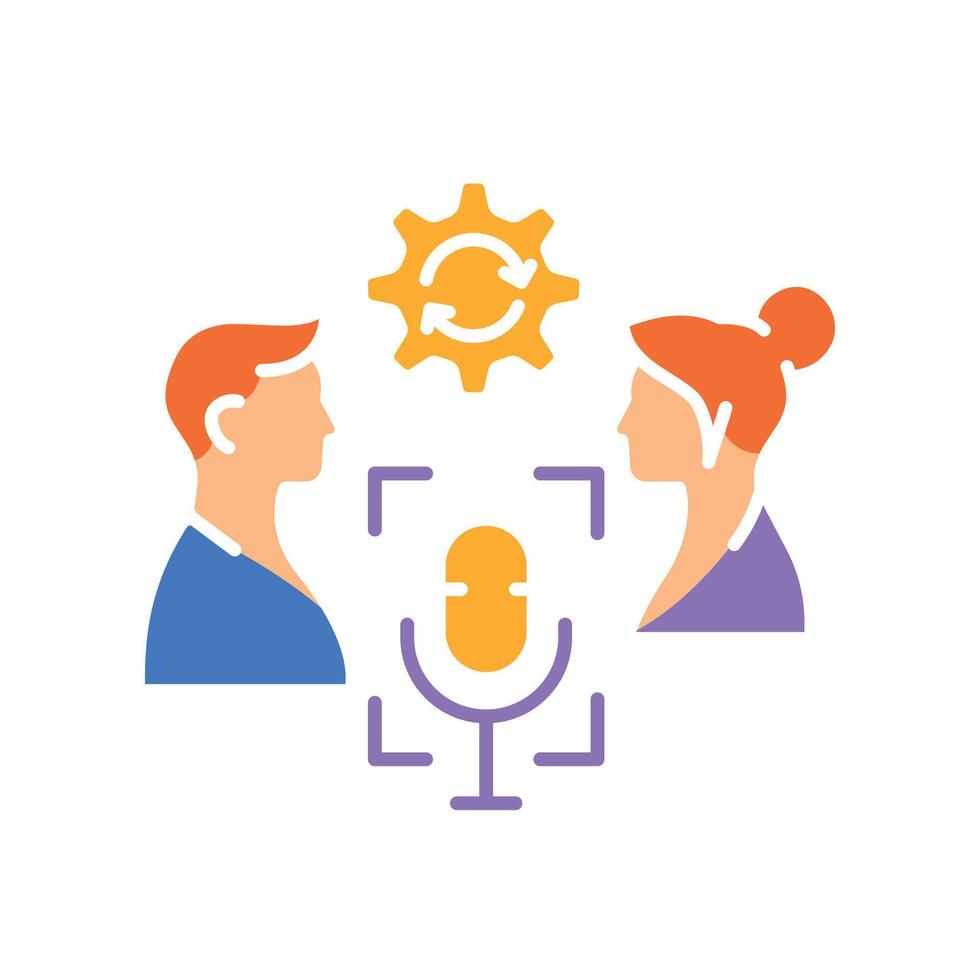 speech recognition in audio interviews color flat icon for digital and print projects. vector