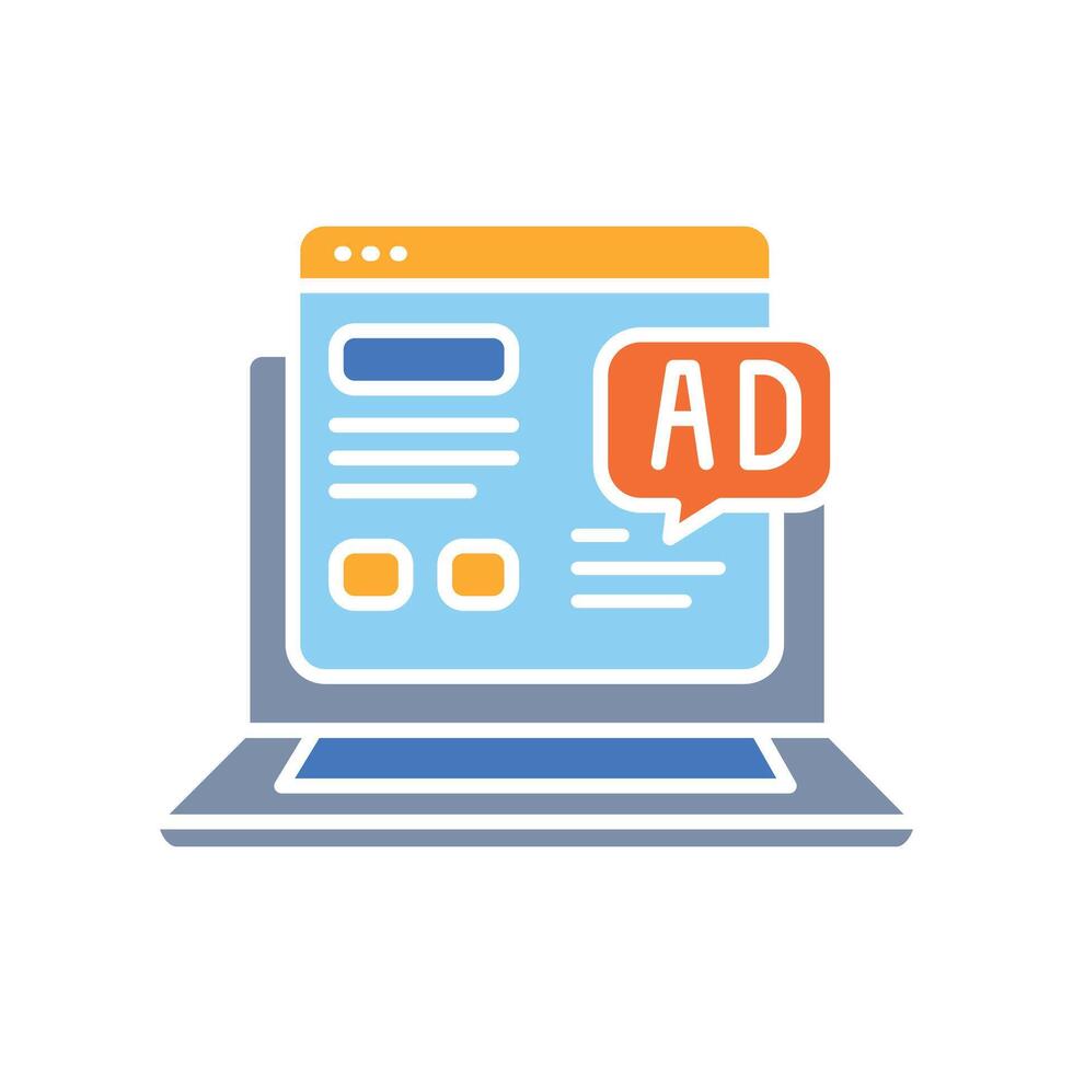 optimization advertising inserts media color flat icon for digital and print projects. vector