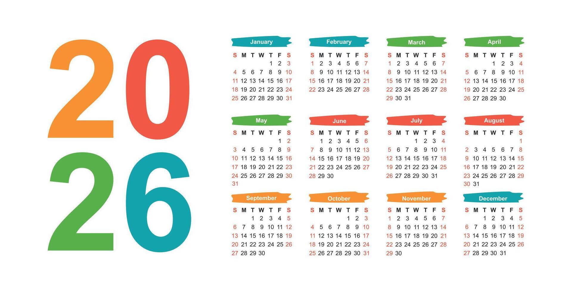 bright calendar for 2026 year vector