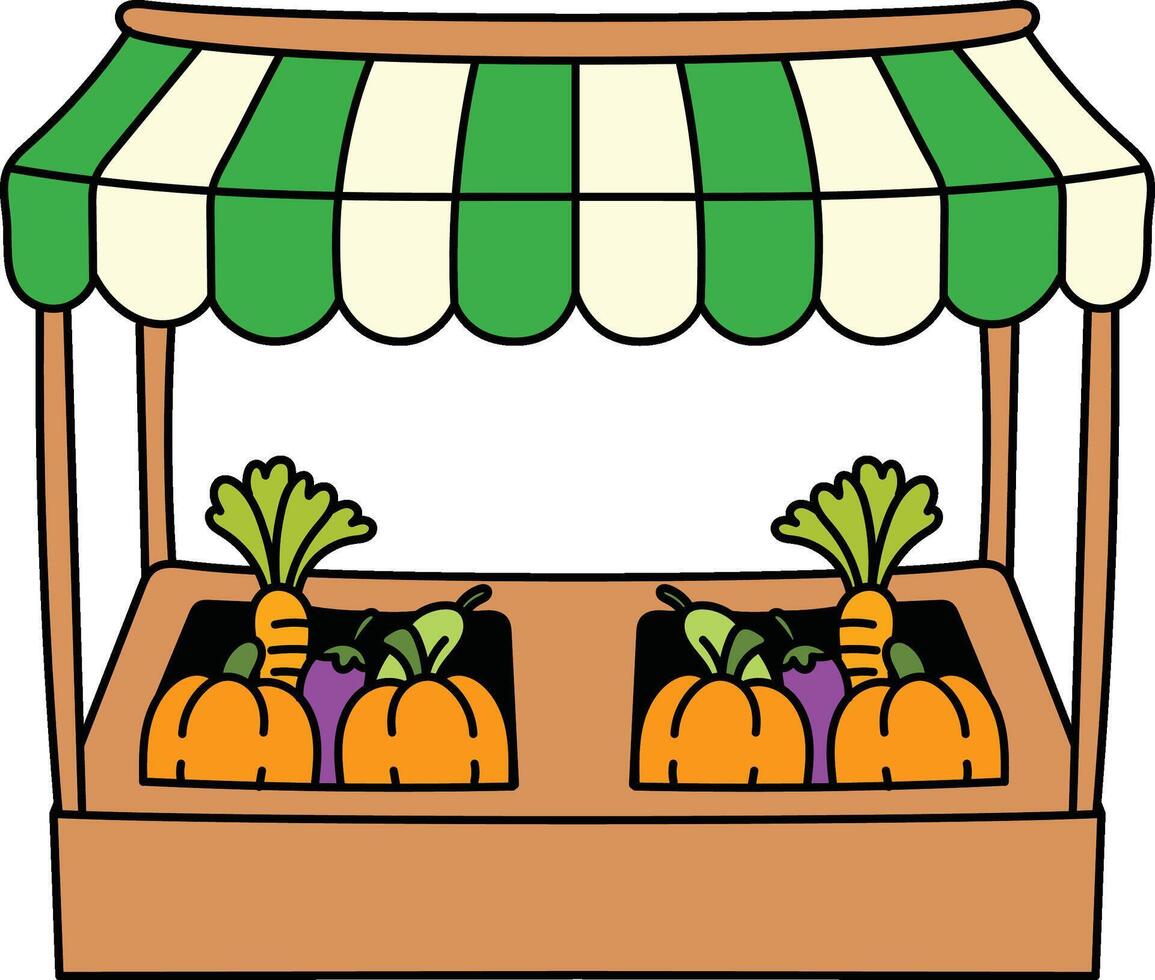 Vegetable stall with green canopy illustration vector