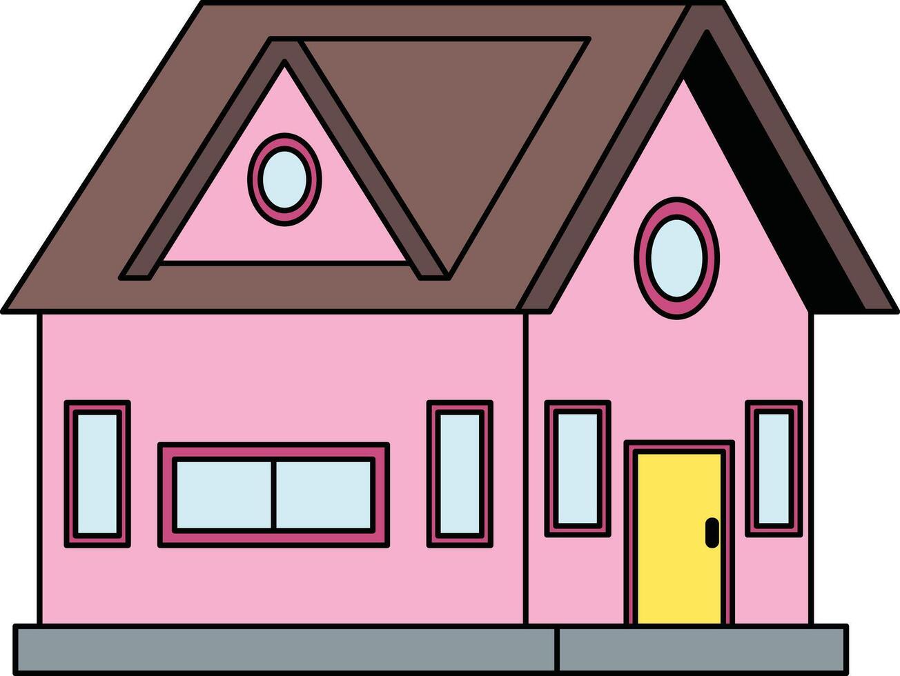 Pink house with pointed brown roof illustration vector