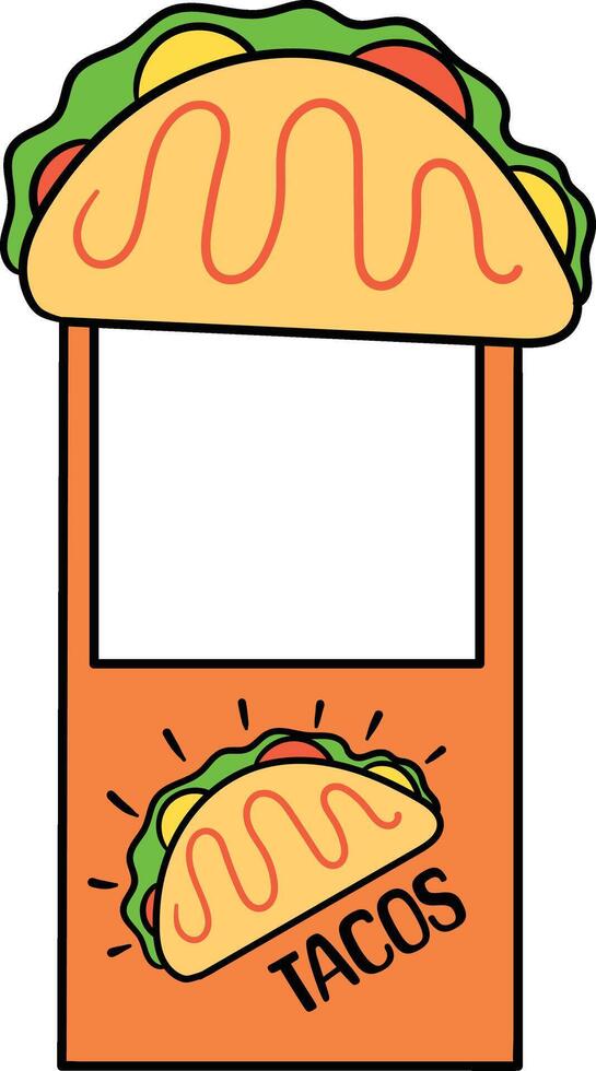 Taco food booth with big taco sign illustration vector