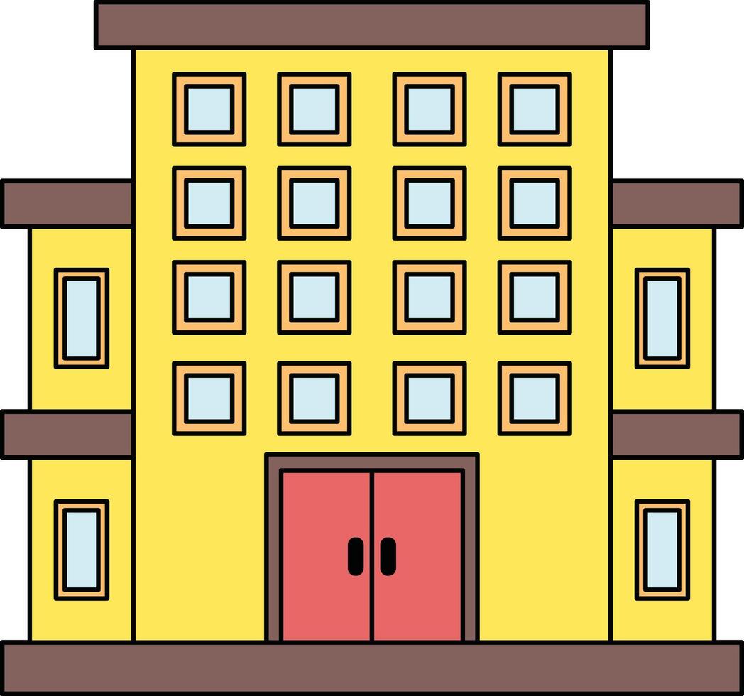Yellow building with red double doors illustration vector