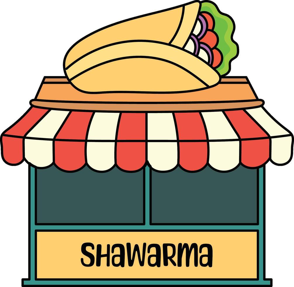 Shawarma shop with striped canopy illustration vector