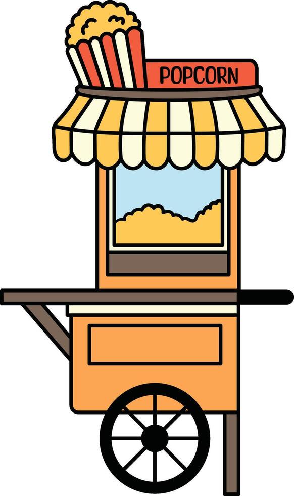 Popcorn street food with striped canopy illustration vector