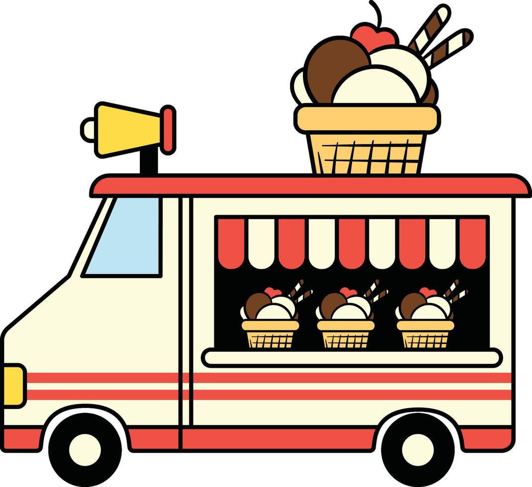 Ice cream truck with waffle scoops illustration vector