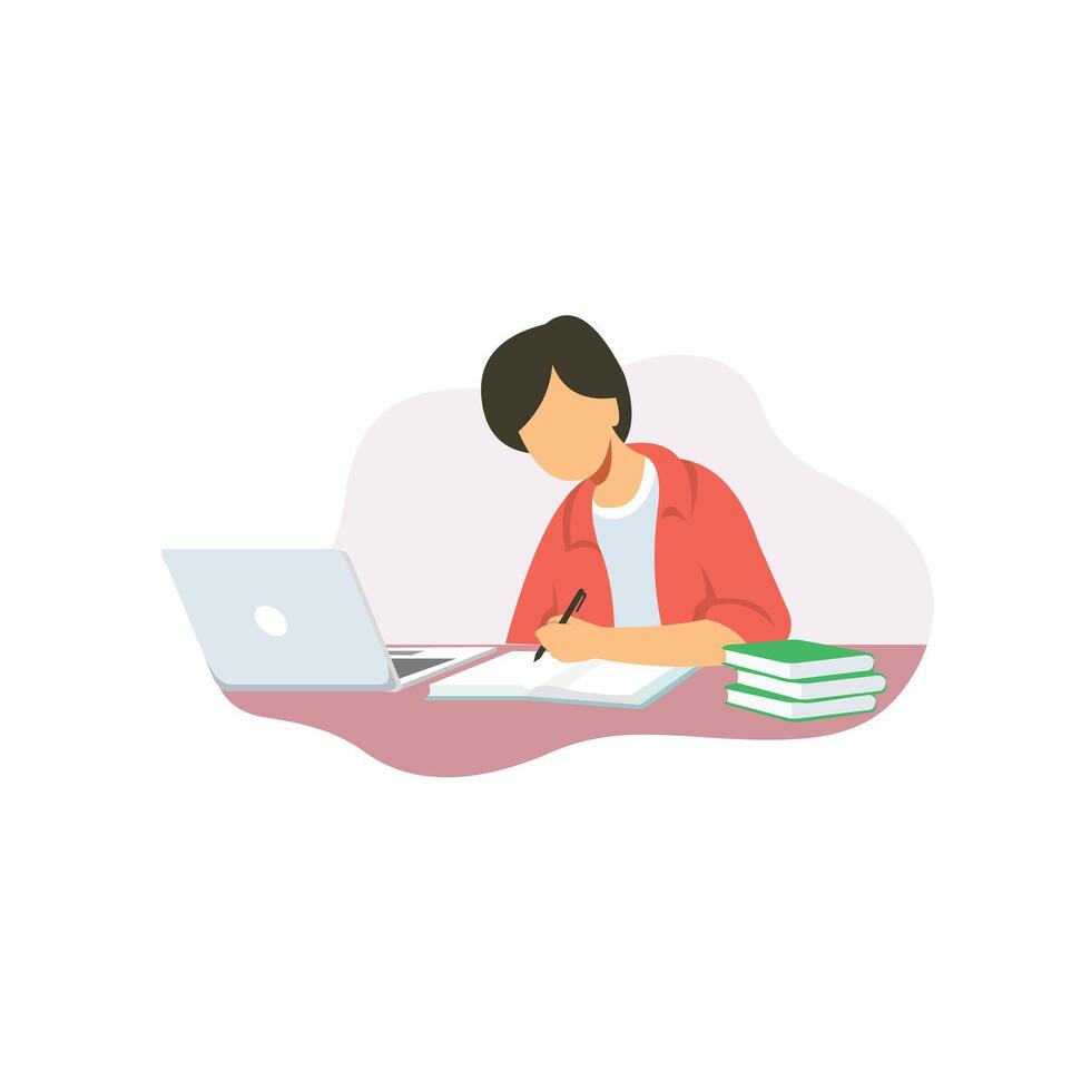 Student learning illustration isolated. University student study with laptop and book vector