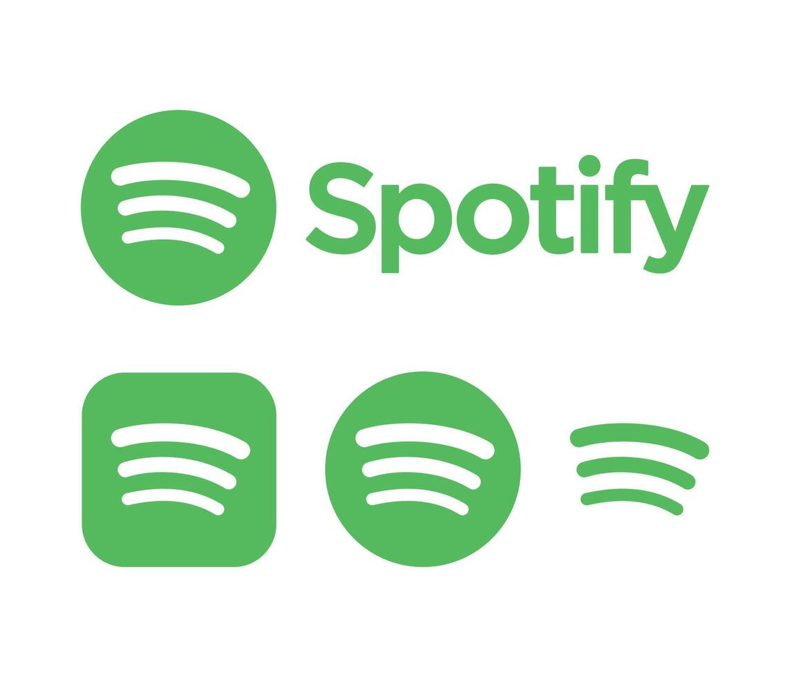 spotify logo set. green spotify icon. Popular Music and podcasts listening app globally vector