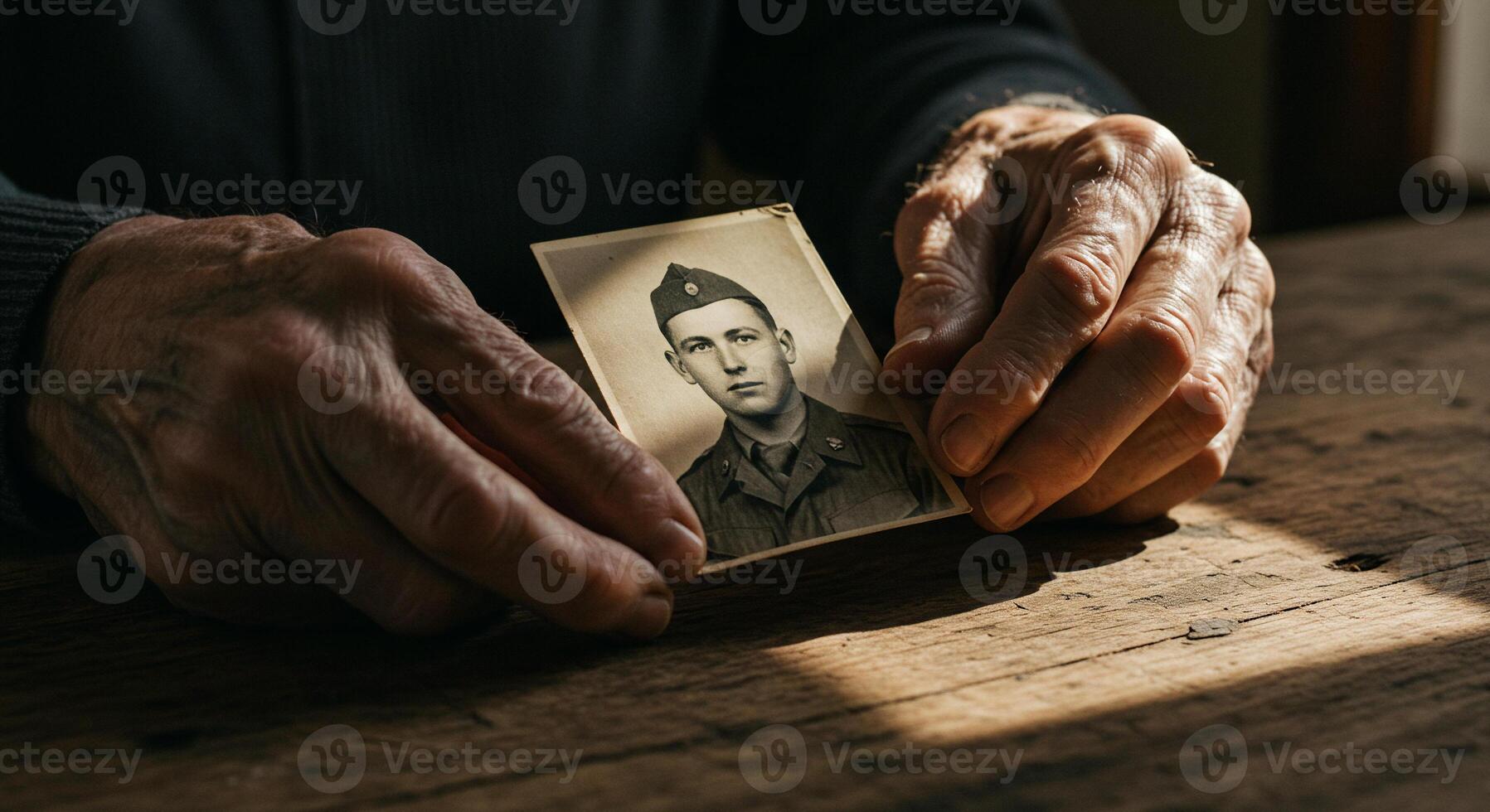 Elderly Hands Old Military Photo Memory Remembrance Nostalgia Emotional Photography Close Up Copy Space