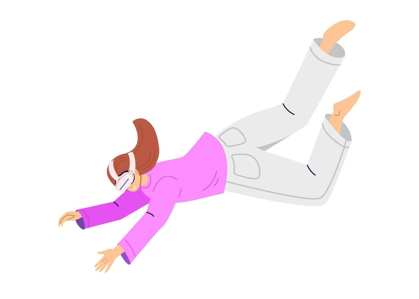 Woman wearing virtual reality glasses, immersed in a dynamic virtual world or metaverse. Future technology modern innovations vector