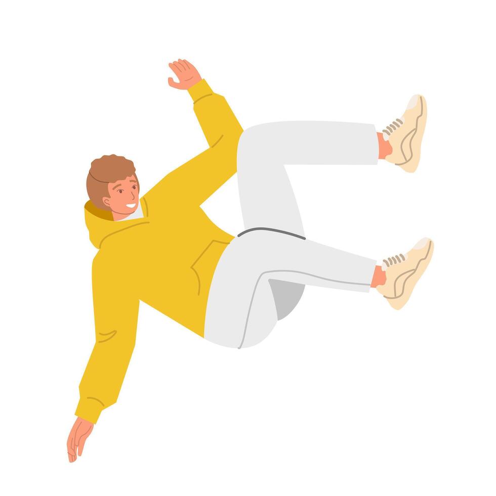 Flying, floating, falling or levitating man. Movement in air, inspiration and freedom concept. Cartoon flat illustration isolated on white background. vector