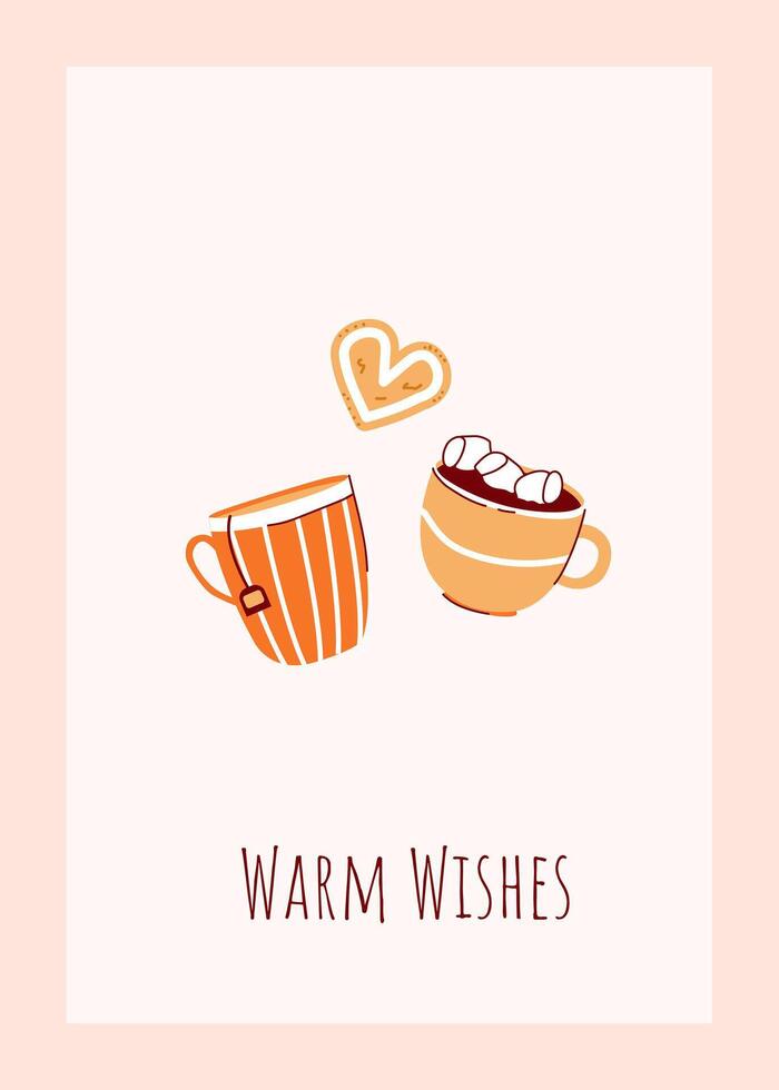 New Year greeting card with mugs of cocoa with marshmallows tea Winter holiday design Christmas card, invitation cover calendar social media posts menu vector