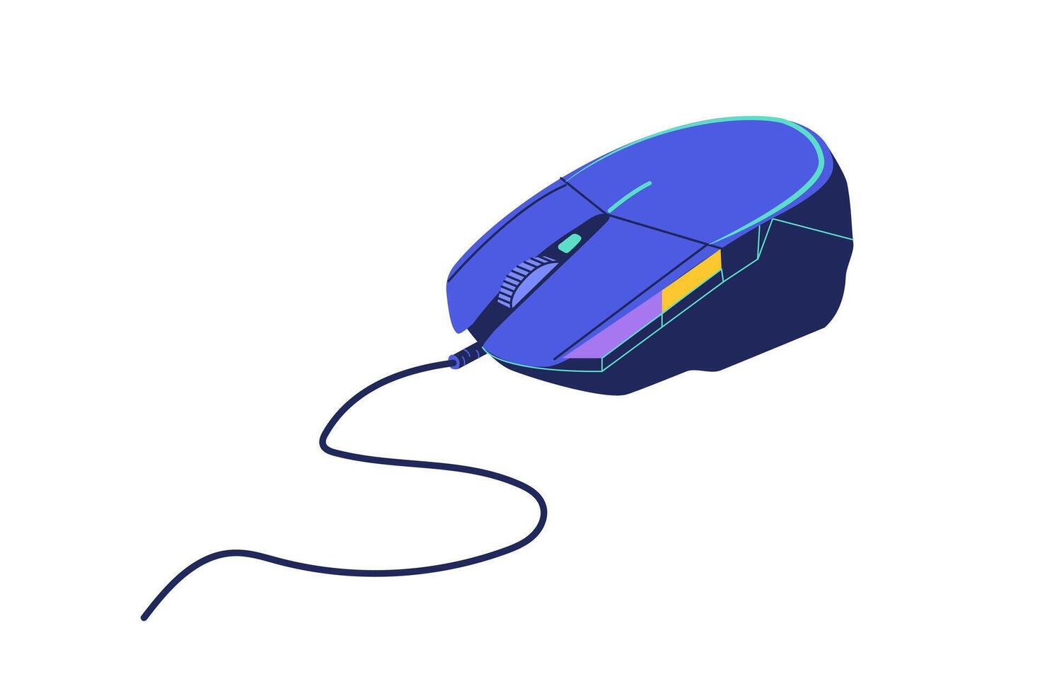Illustration computer mouse with scroll wheel and buttons. Hand drawn cute cartoon pc mouse. computer accessory sticker in colored doodle style. vector