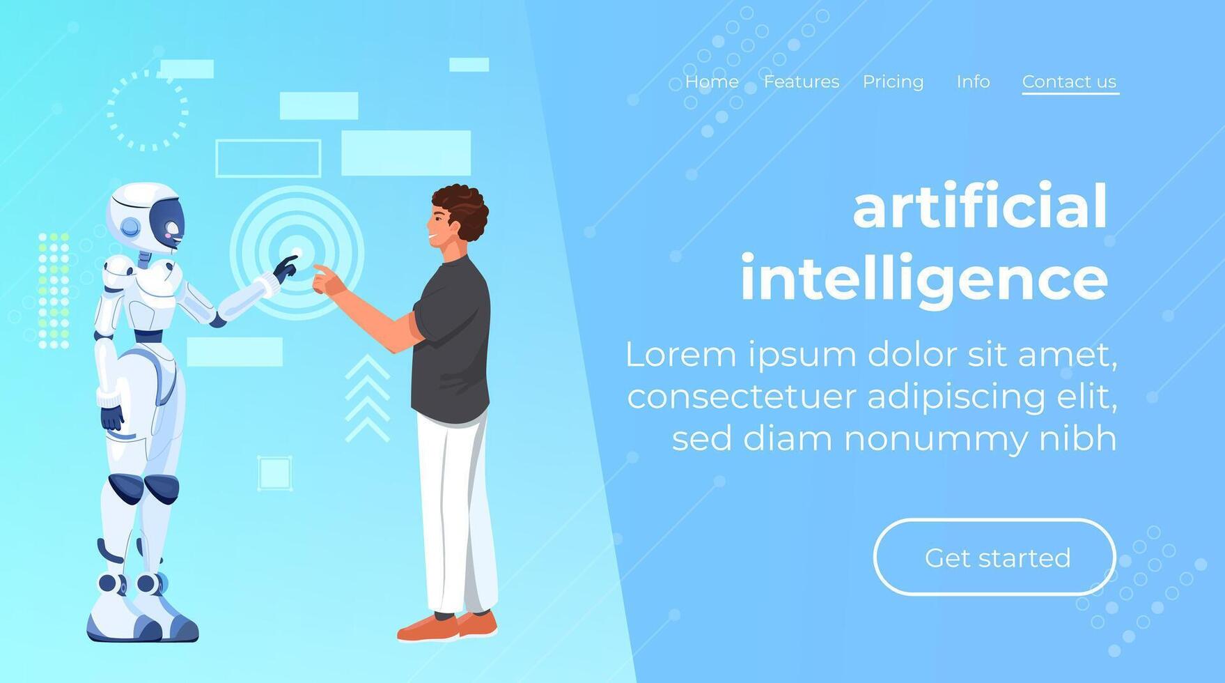Android helps a human. Contract with ai robot, technology professional partnership. Businessman and artificial intelligence cooperate. vector